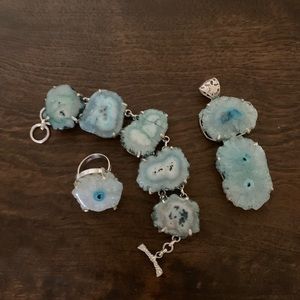 925 STERLING SILVER STONE BRACELET RING & PENDANT SET